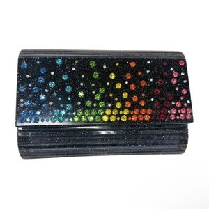NWOT Kurt Geiger London Rainbow Rhinestone Clutch Black Glitter Acryl on Chain